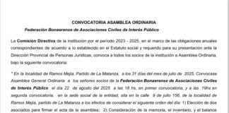 Convocatoria Asamblea Ordinaria de la Federación Bonaerense de Asociaciones Civiles e Interés Público